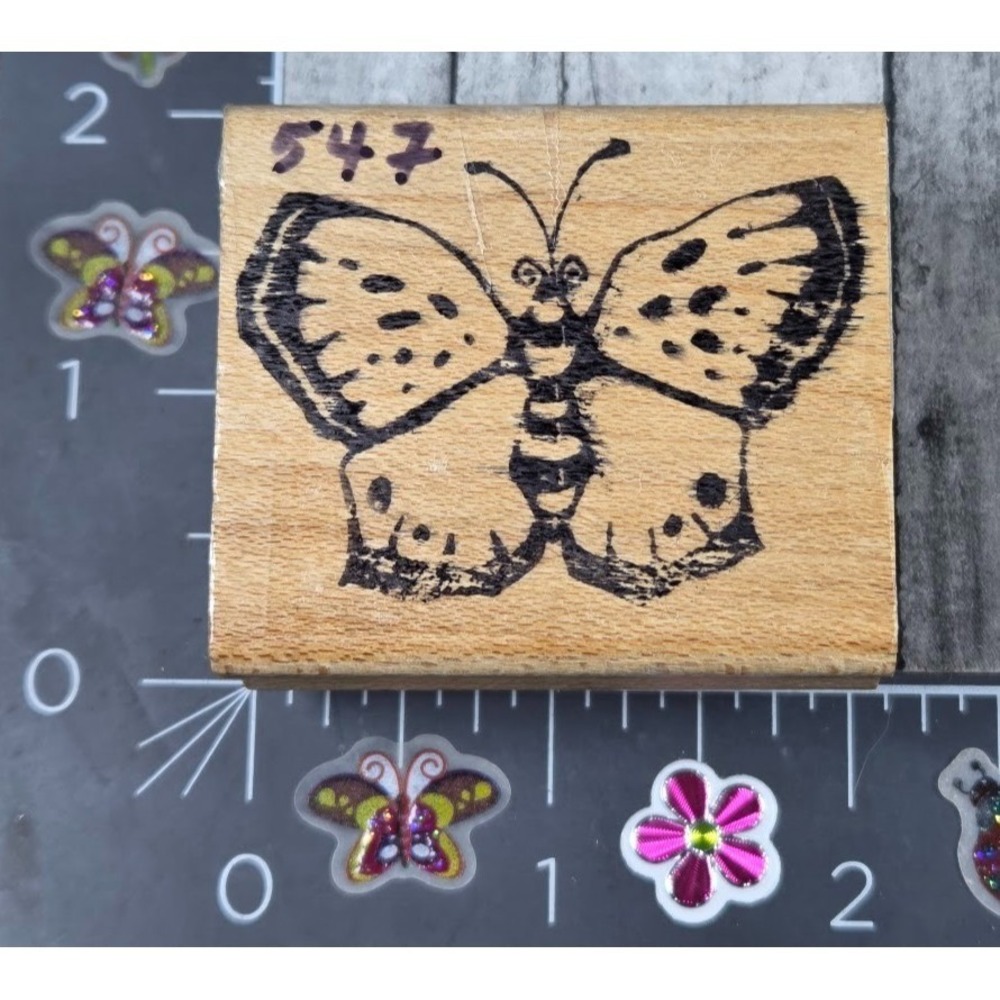 Butterfly Moth Detailed Insect Striped Rubber Stamp Wood #P63